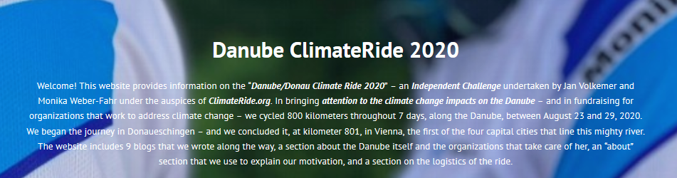 Screenshot der Webseite von Danube ClimateRide